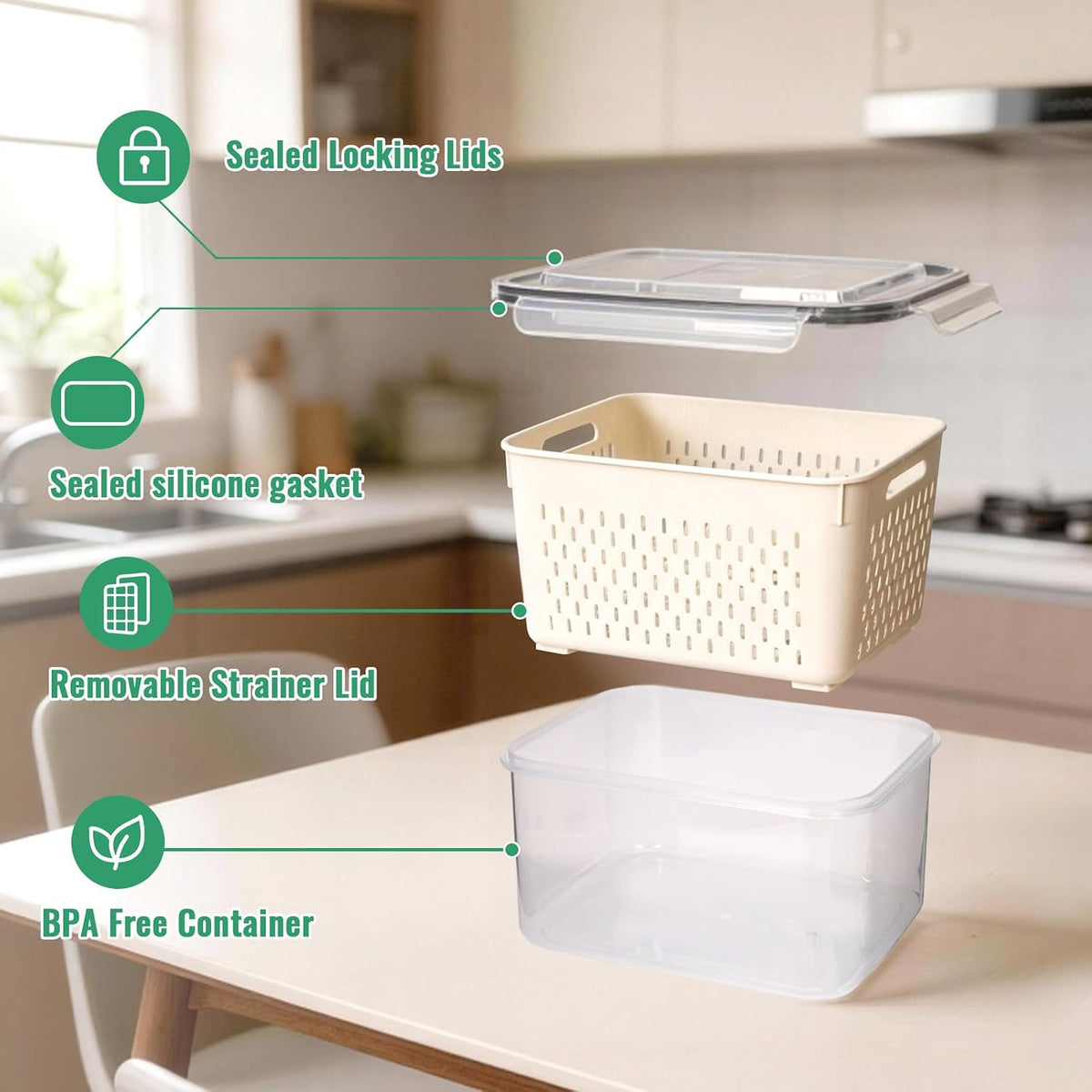 5 Pack Fruit Storage Containers for Fridge Berry Containers for Fridge | Produce Containers with Removable Colander Berry Storage Containers Veggie BPA-Free Plastic Crisper for Long-Term Freshness