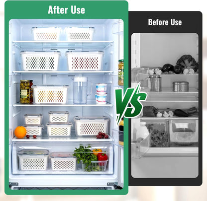 5 Pack Fruit Storage Containers for Fridge Berry Containers for Fridge | Produce Containers with Removable Colander Berry Storage Containers Veggie BPA-Free Plastic Crisper for Long-Term Freshness