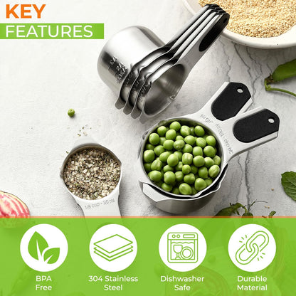 Magnetic Stainless Steel Measuring Cups Set of 7 Patented Black