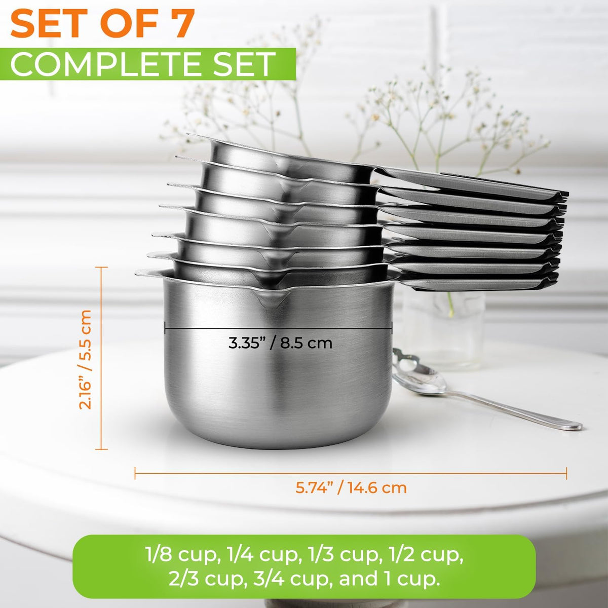 Magnetic Stainless Steel Measuring Cups Set of 7 Patented Black
