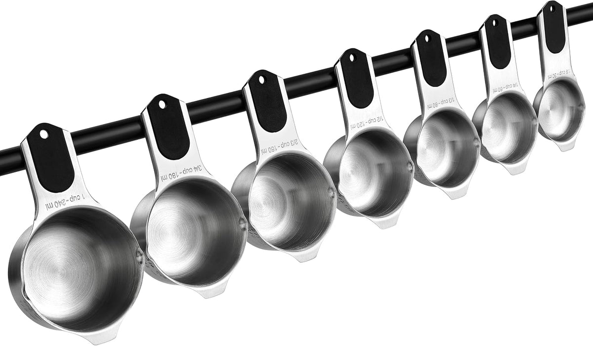 Magnetic Stainless Steel Measuring Cups Set of 7 Patented Black