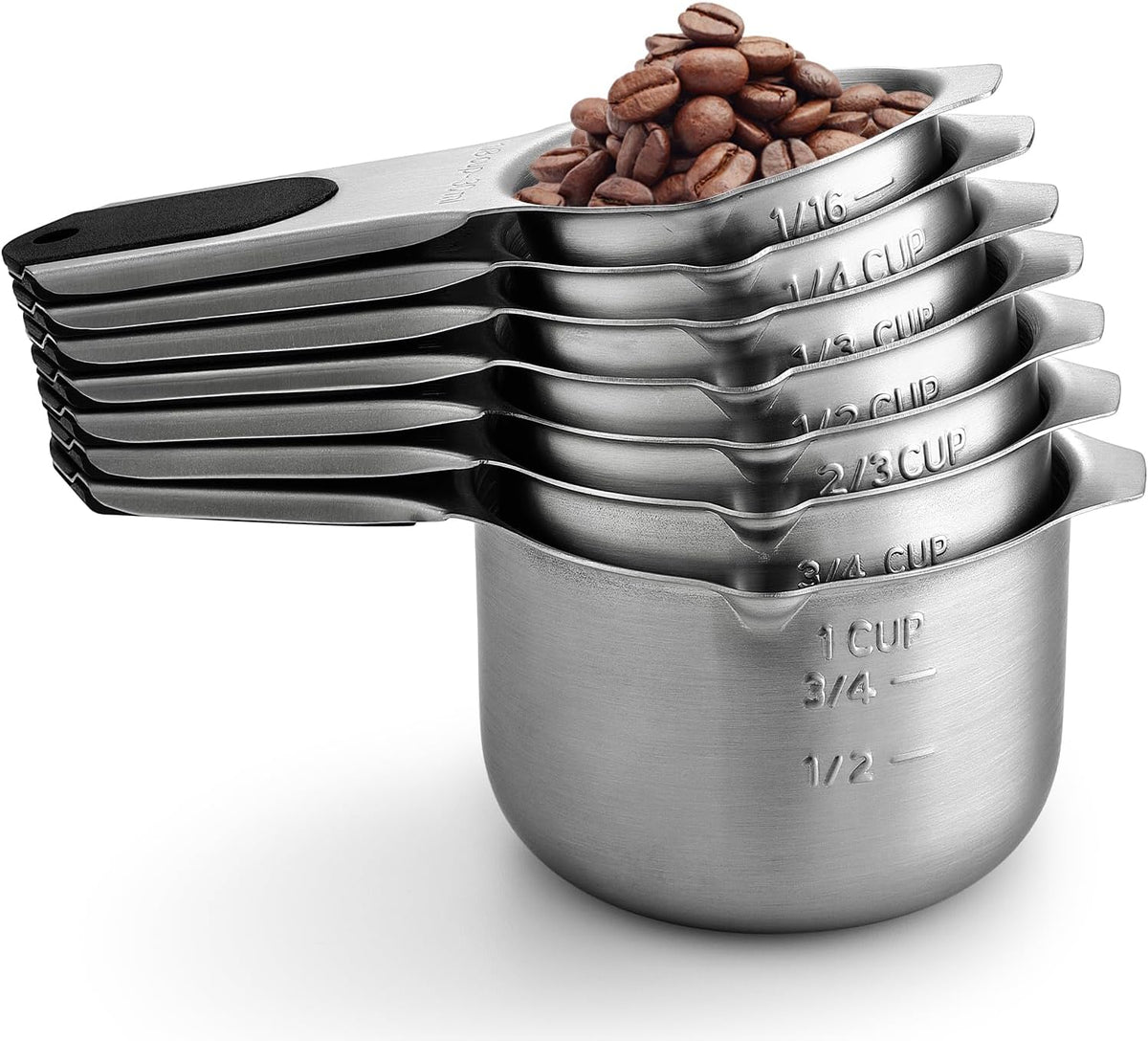 Magnetic Stainless Steel Measuring Cups Set of 7 Patented Black