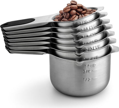 Magnetic Stainless Steel Measuring Cups Set of 7 Patented Black