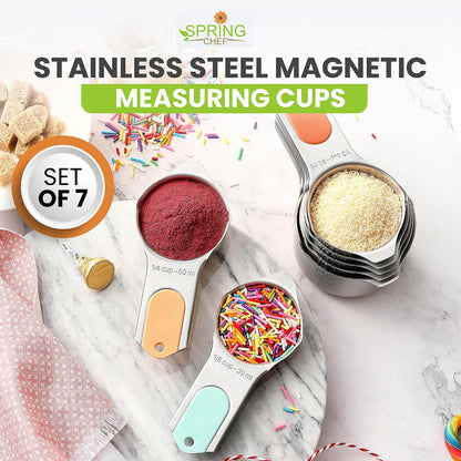 Magnetic Stainless Steel Measuring Cups Set of 7 Patented Black