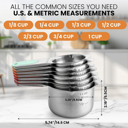 Magnetic Stainless Steel Measuring Cups Set of 7 Patented Black