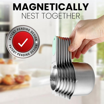 Magnetic Stainless Steel Measuring Cups Set of 7 Patented Black