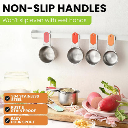 Magnetic Stainless Steel Measuring Cups Set of 7 Patented Black