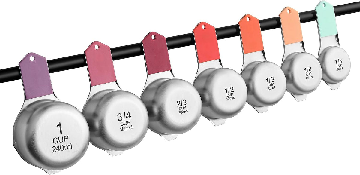 Magnetic Stainless Steel Measuring Cups Set of 7 Patented Black