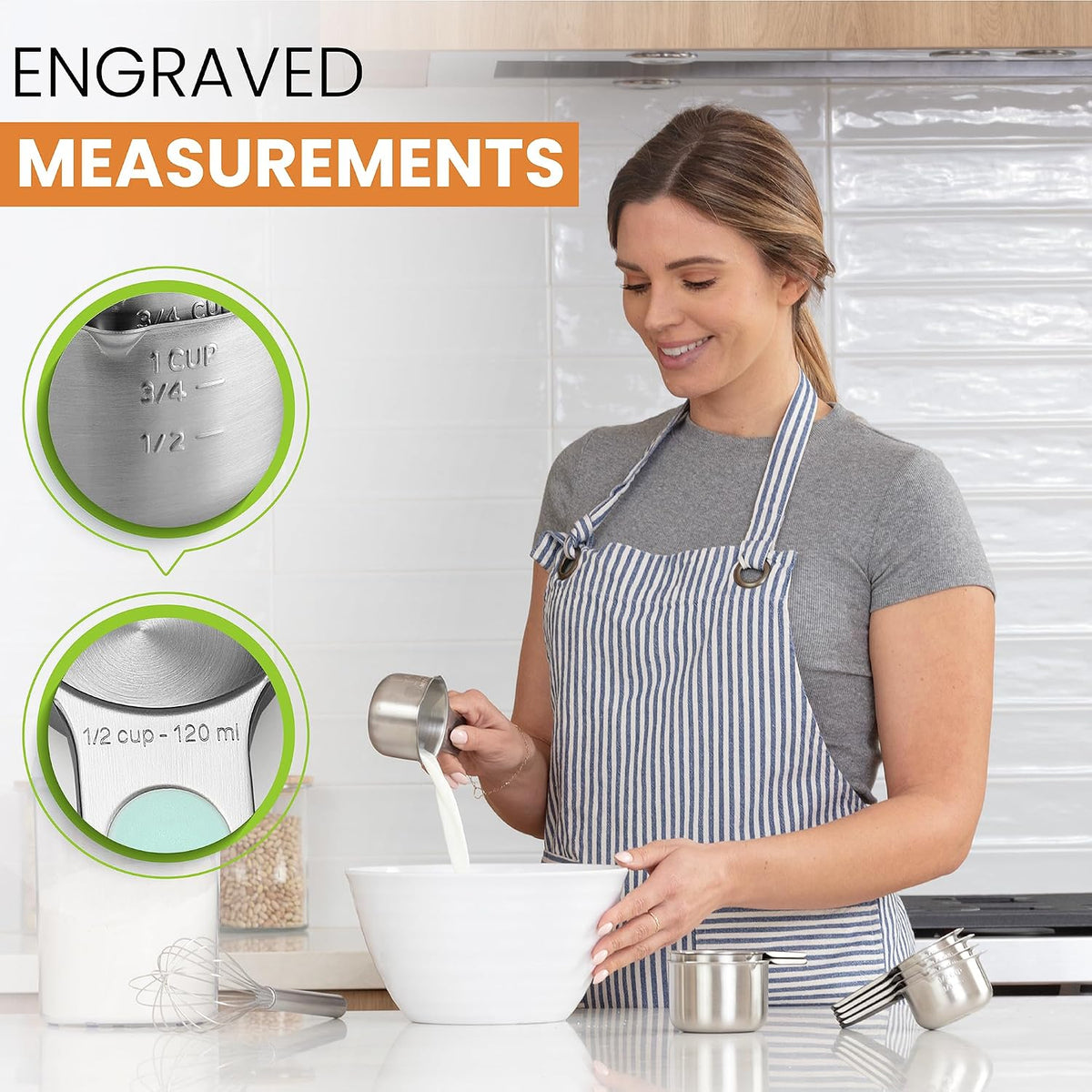 Magnetic Stainless Steel Measuring Cups Set of 7 Patented Black