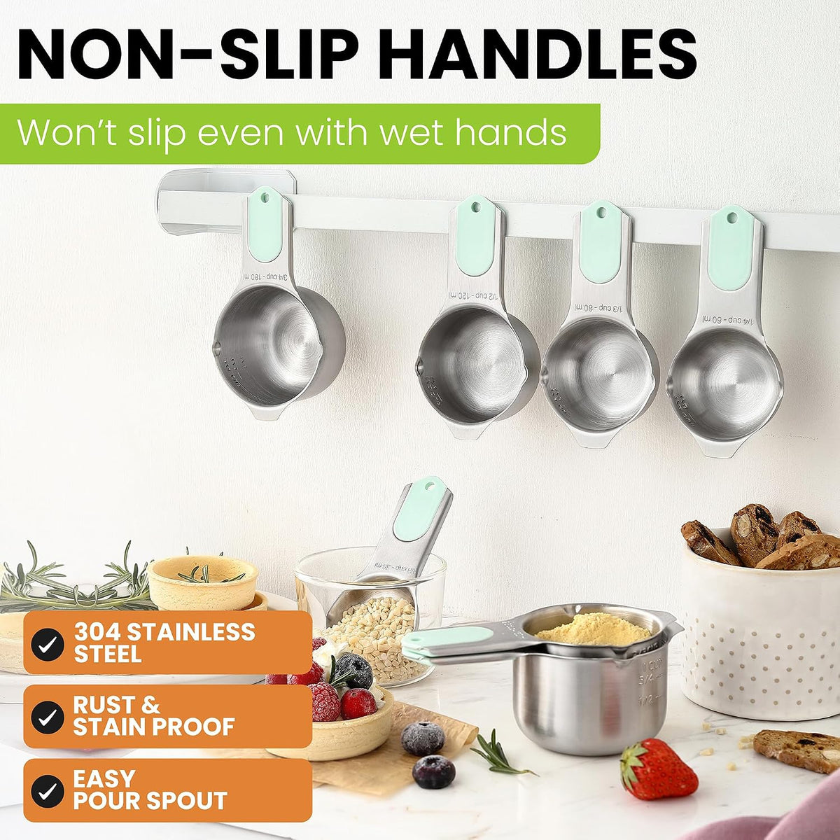 Magnetic Stainless Steel Measuring Cups Set of 7 Patented Black