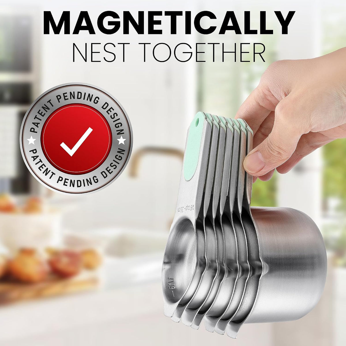 Magnetic Stainless Steel Measuring Cups Set of 7 Patented Black