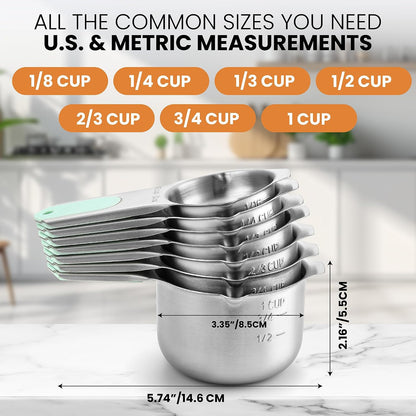Magnetic Stainless Steel Measuring Cups Set of 7 Patented Black