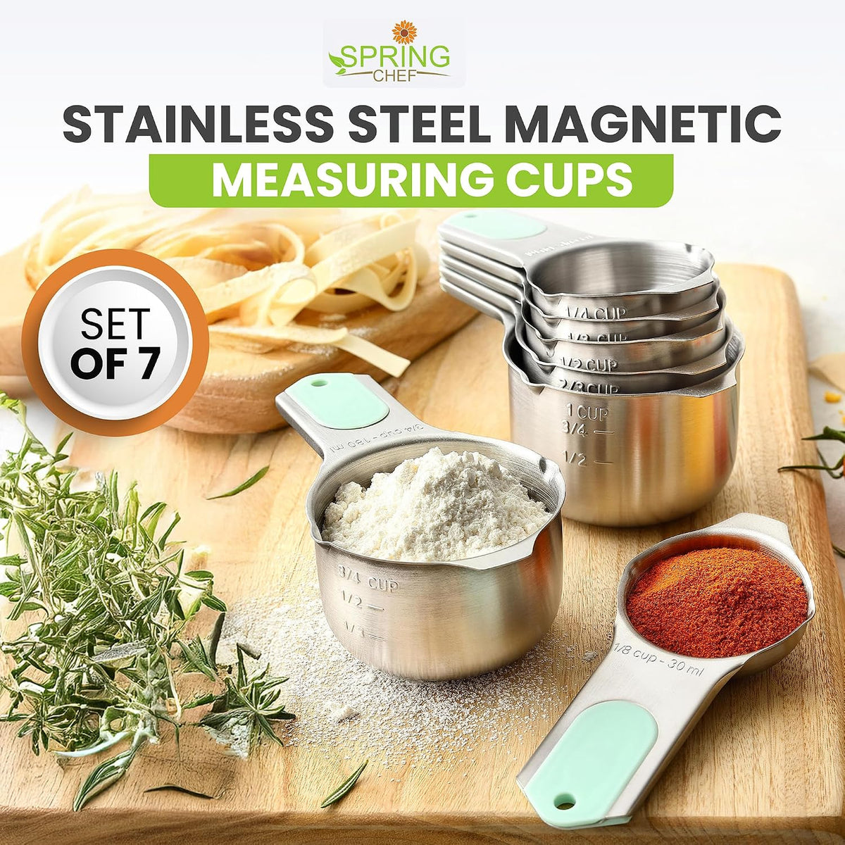 Magnetic Stainless Steel Measuring Cups Set of 7 Patented Black