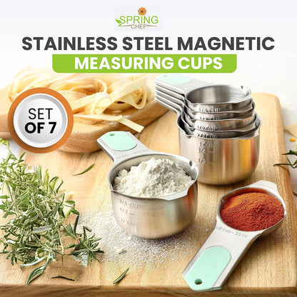 Magnetic Stainless Steel Measuring Cups Set of 7 Patented Black