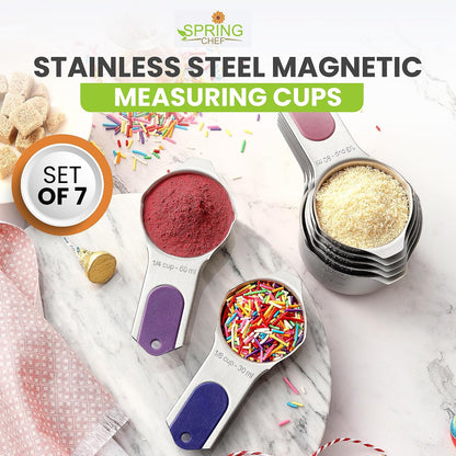 Magnetic Stainless Steel Measuring Cups Set of 7 Patented Black
