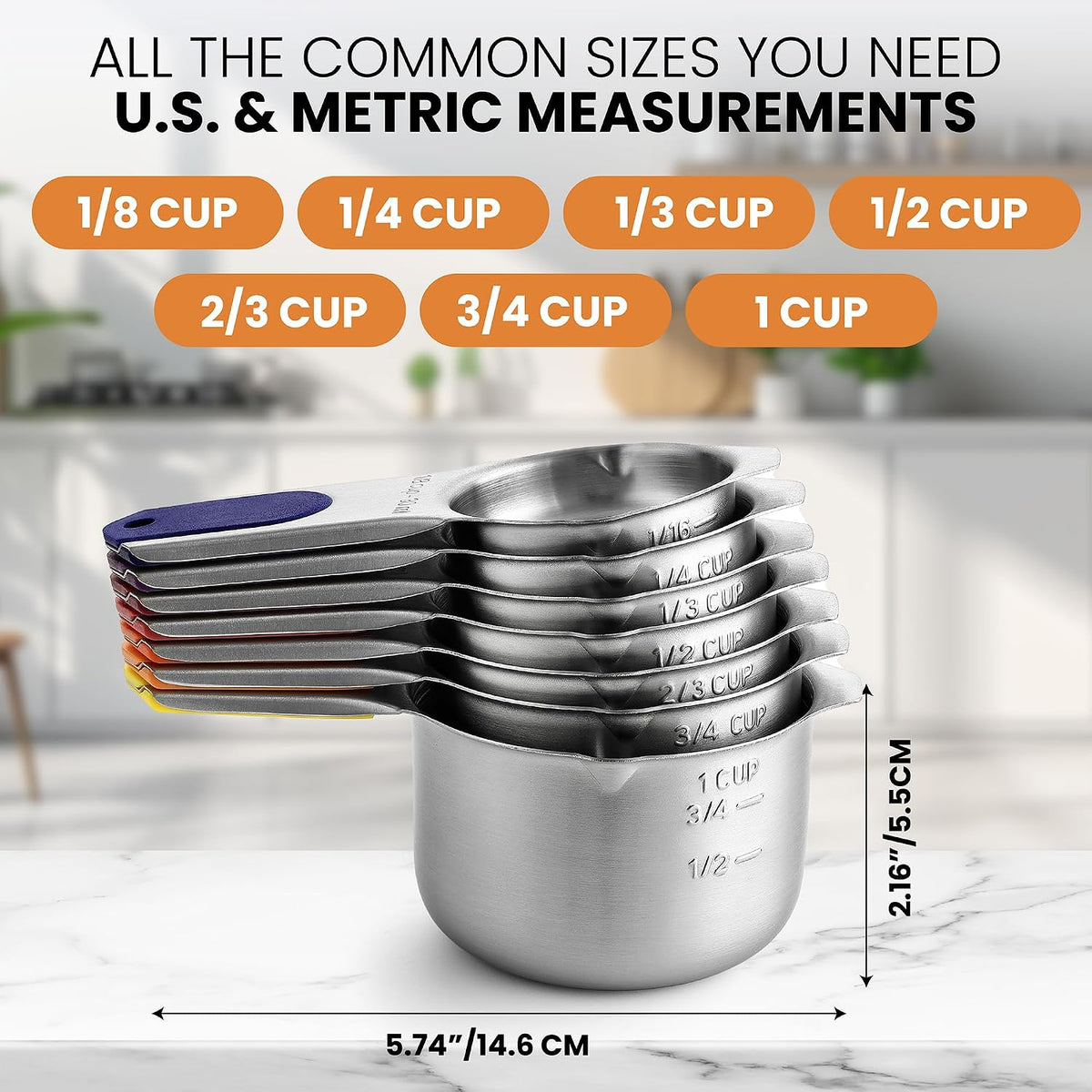 Magnetic Stainless Steel Measuring Cups Set of 7 Patented Black