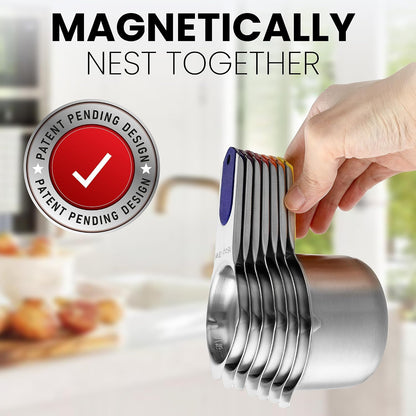 Magnetic Stainless Steel Measuring Cups Set of 7 Patented Black