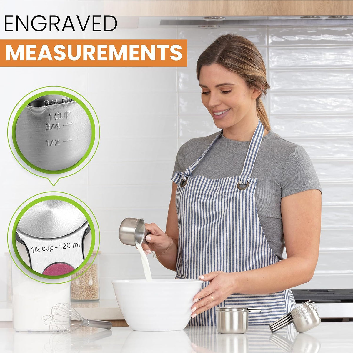Magnetic Stainless Steel Measuring Cups Set of 7 Patented Black