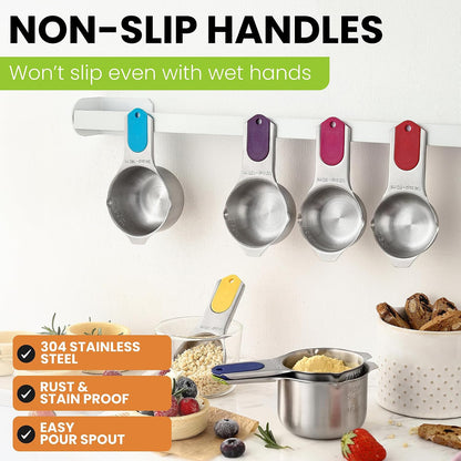Magnetic Stainless Steel Measuring Cups Set of 7 Patented Black