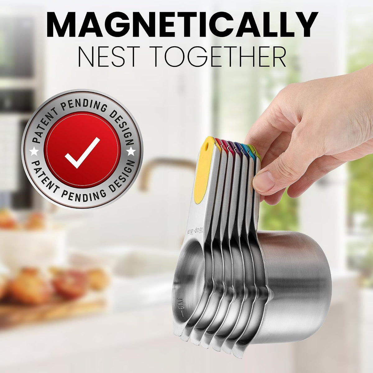 Magnetic Stainless Steel Measuring Cups Set of 7 Patented Black
