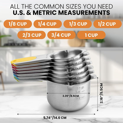 Magnetic Stainless Steel Measuring Cups Set of 7 Patented Black