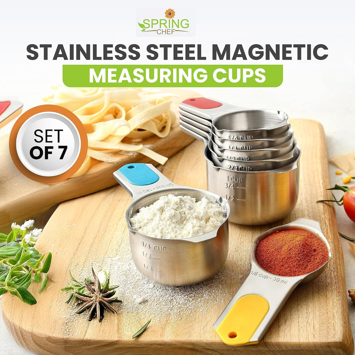 Magnetic Stainless Steel Measuring Cups Set of 7 Patented Black