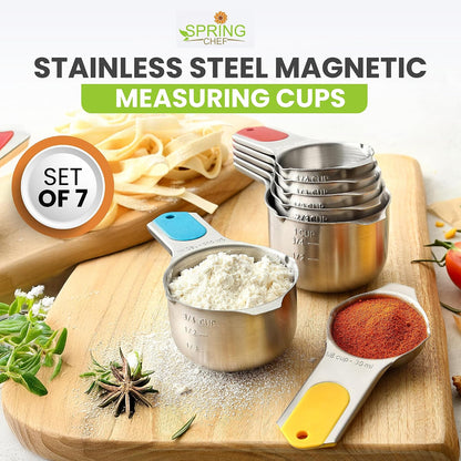Magnetic Stainless Steel Measuring Cups Set of 7 Patented Black