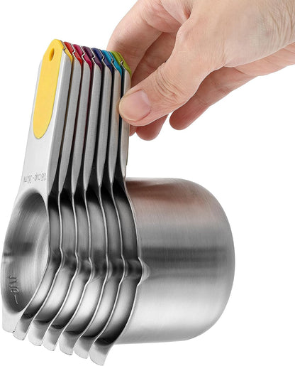 Magnetic Stainless Steel Measuring Cups Set of 7 Patented Black