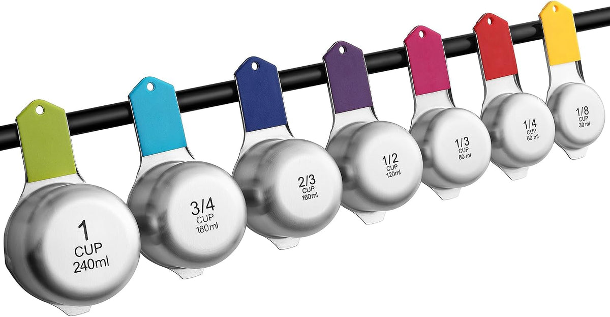Magnetic Stainless Steel Measuring Cups Set of 7 Patented Black