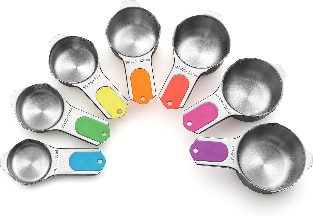 Magnetic Stainless Steel Measuring Cups Set of 7 Patented Black