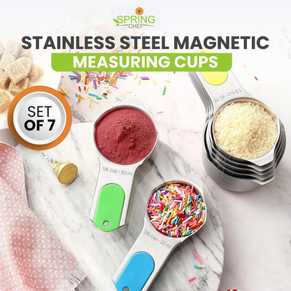 Magnetic Stainless Steel Measuring Cups Set of 7 Patented Black