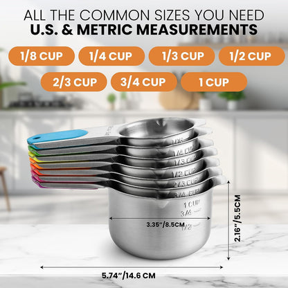 Magnetic Stainless Steel Measuring Cups Set of 7 Patented Black