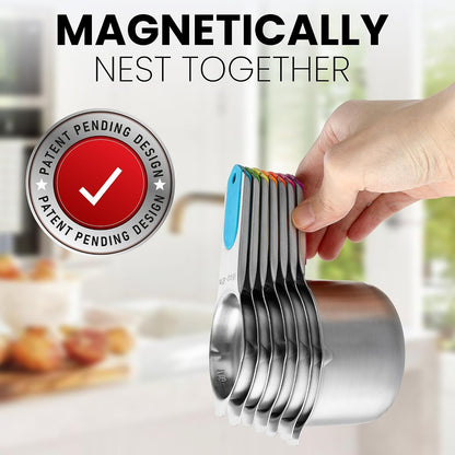 Magnetic Stainless Steel Measuring Cups Set of 7 Patented Black