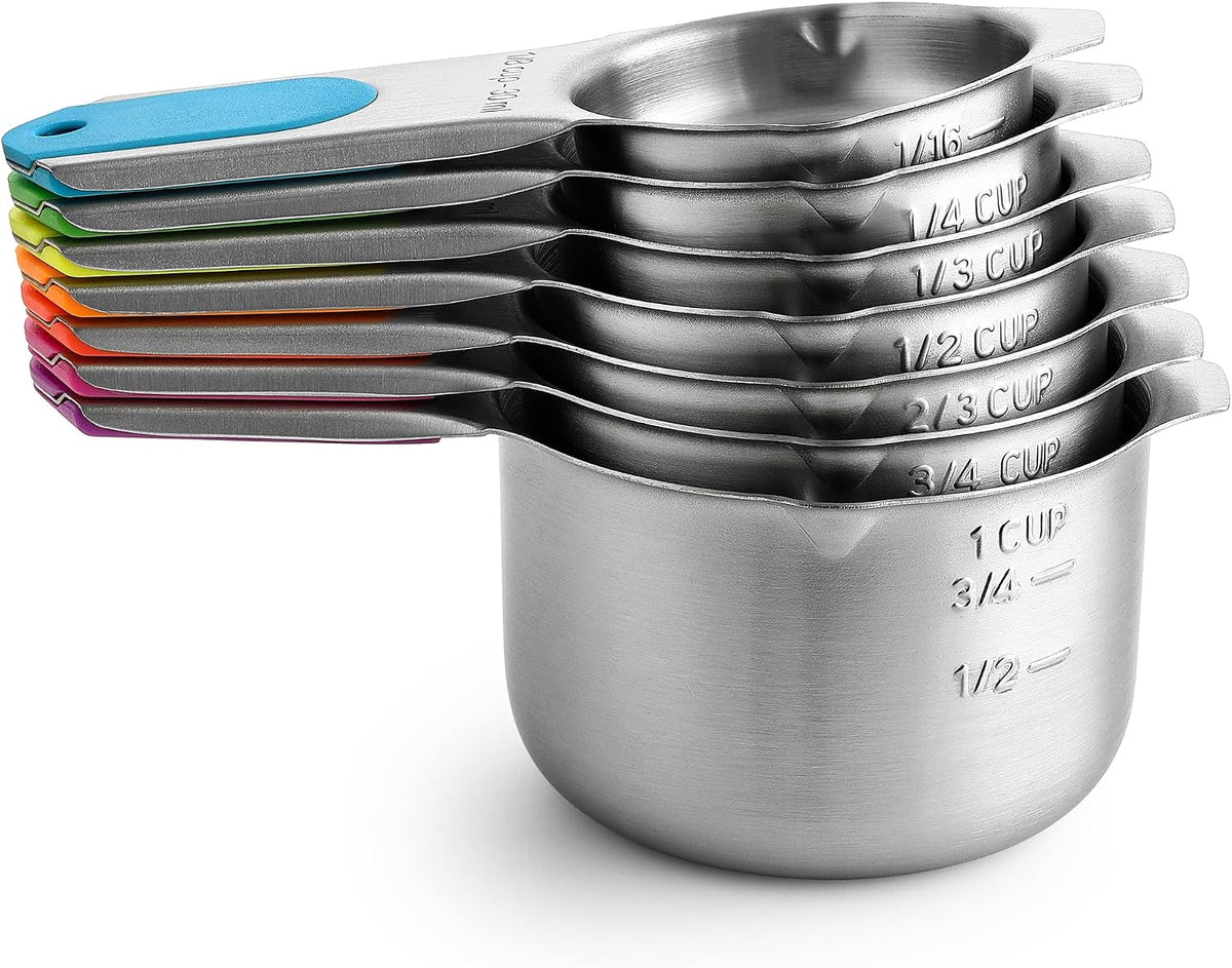 Magnetic Stainless Steel Measuring Cups Set of 7 Patented Black