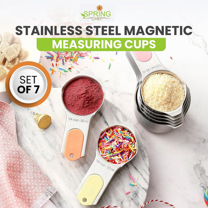 Magnetic Stainless Steel Measuring Cups Set of 7 Patented Black