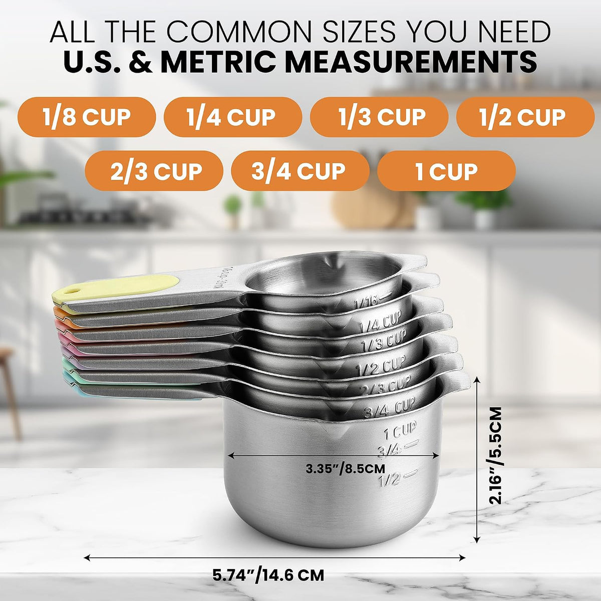 Magnetic Stainless Steel Measuring Cups Set of 7 Patented Black