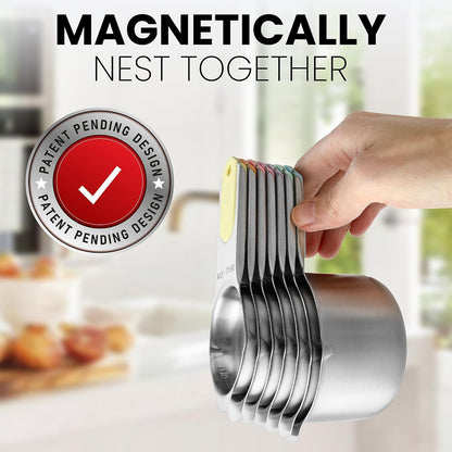 Magnetic Stainless Steel Measuring Cups Set of 7 Patented Black