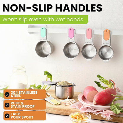 Magnetic Stainless Steel Measuring Cups Set of 7 Patented Black