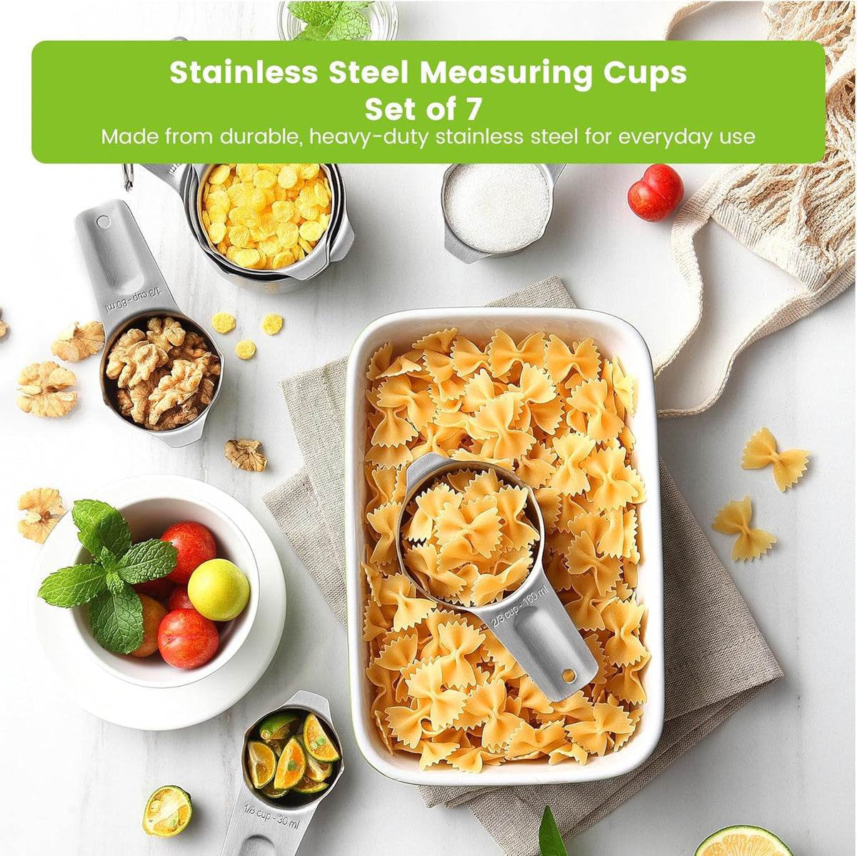 Magnetic Stainless Steel Measuring Cups Set of 7 Patented Black