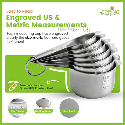 Magnetic Stainless Steel Measuring Cups Set of 7 Patented Black