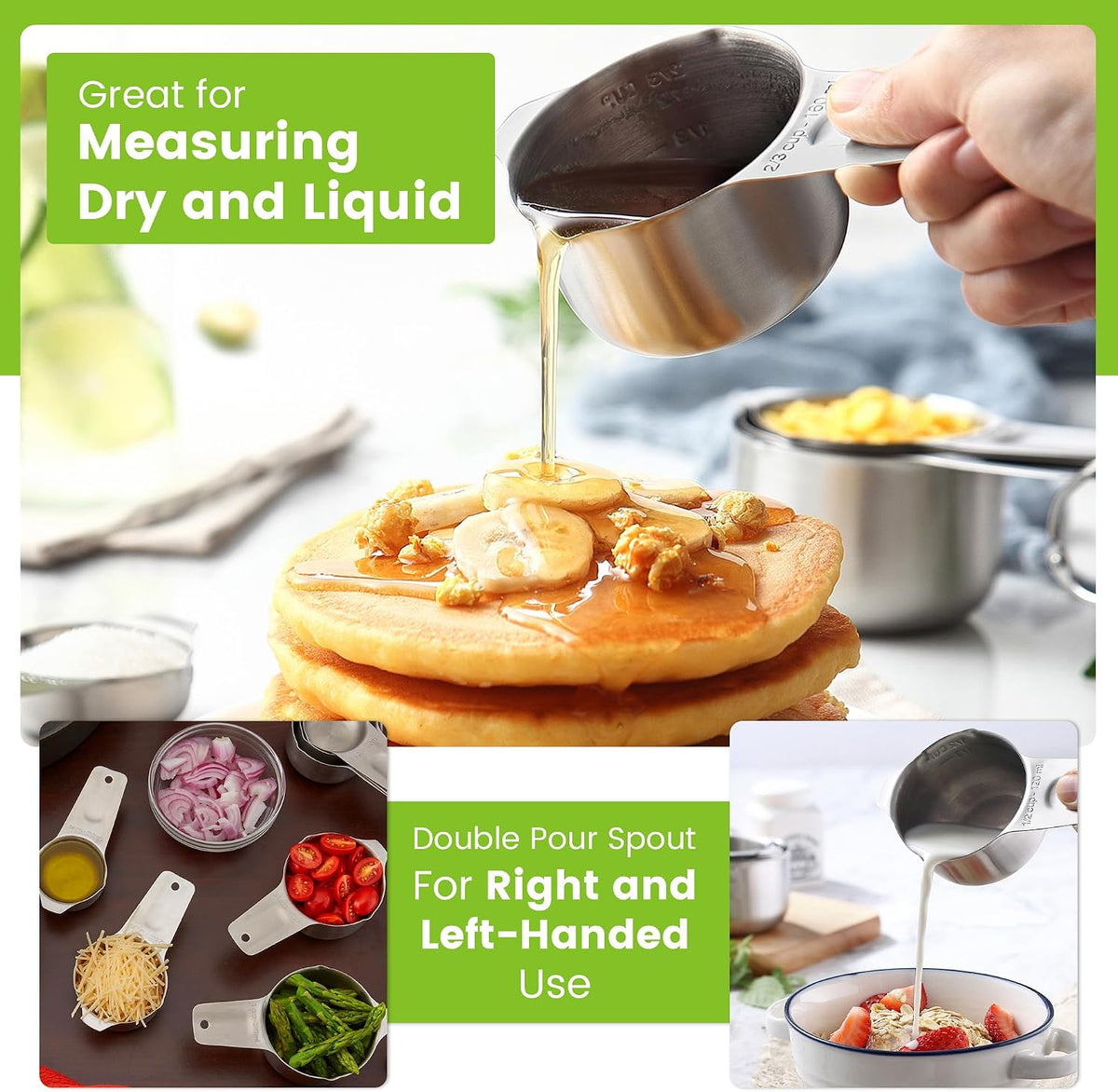 Magnetic Stainless Steel Measuring Cups Set of 7 Patented Black