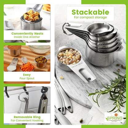 Magnetic Stainless Steel Measuring Cups Set of 7 Patented Black