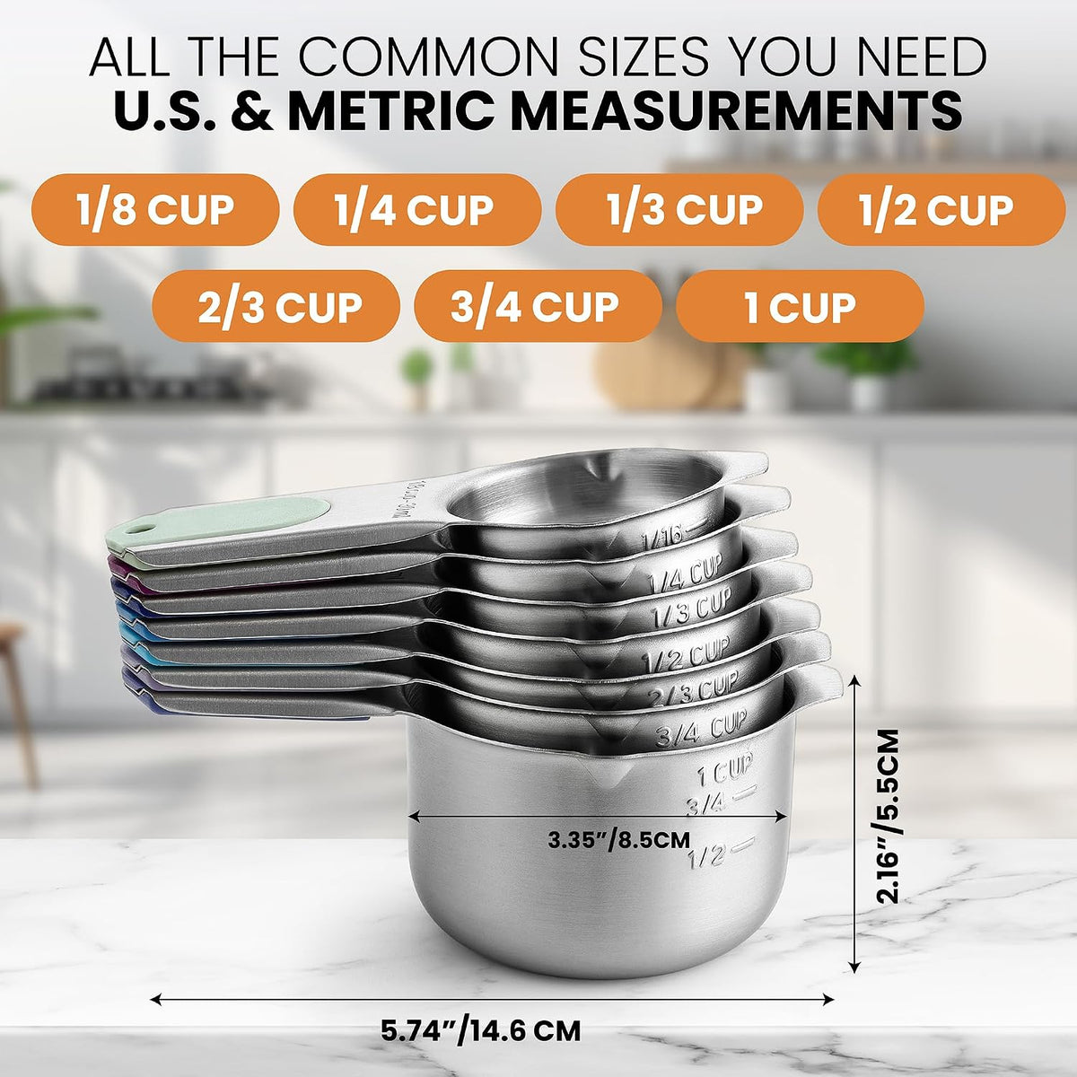 Magnetic Stainless Steel Measuring Cups Set of 7 Patented Black
