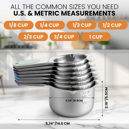 Magnetic Stainless Steel Measuring Cups Set of 7 Patented Black