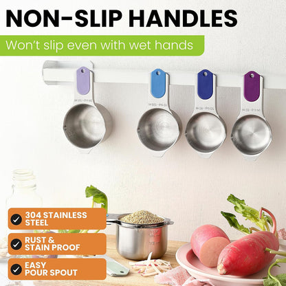 Magnetic Stainless Steel Measuring Cups Set of 7 Patented Black
