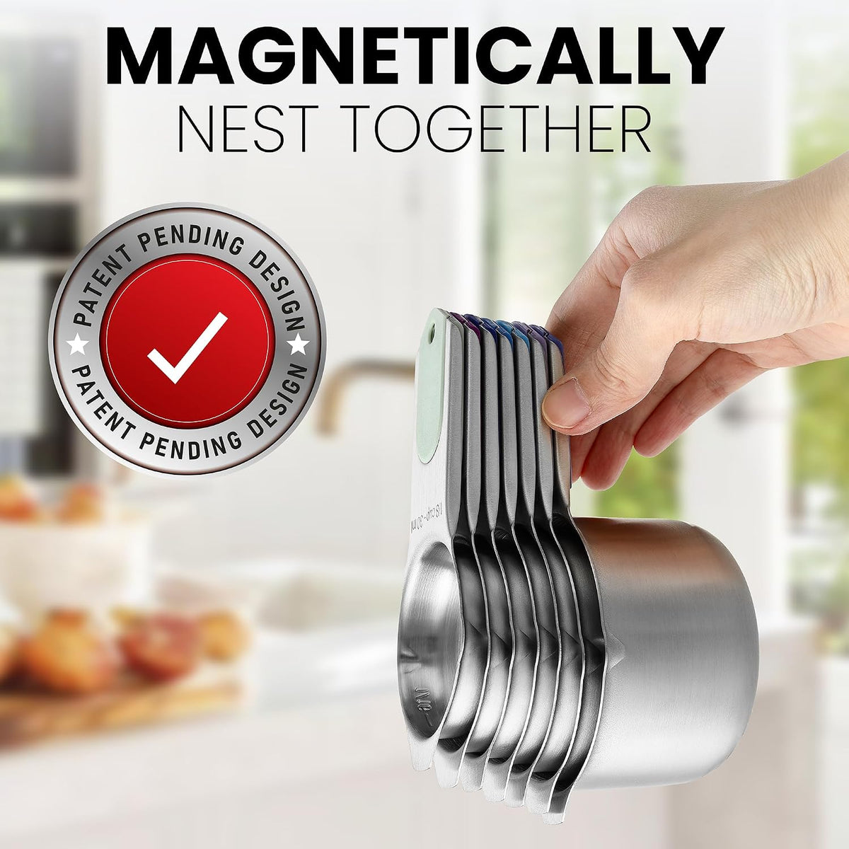 Magnetic Stainless Steel Measuring Cups Set of 7 Patented Black