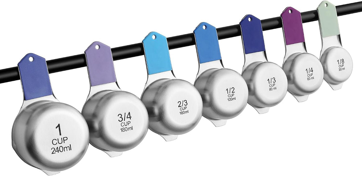 Magnetic Stainless Steel Measuring Cups Set of 7 Patented Black