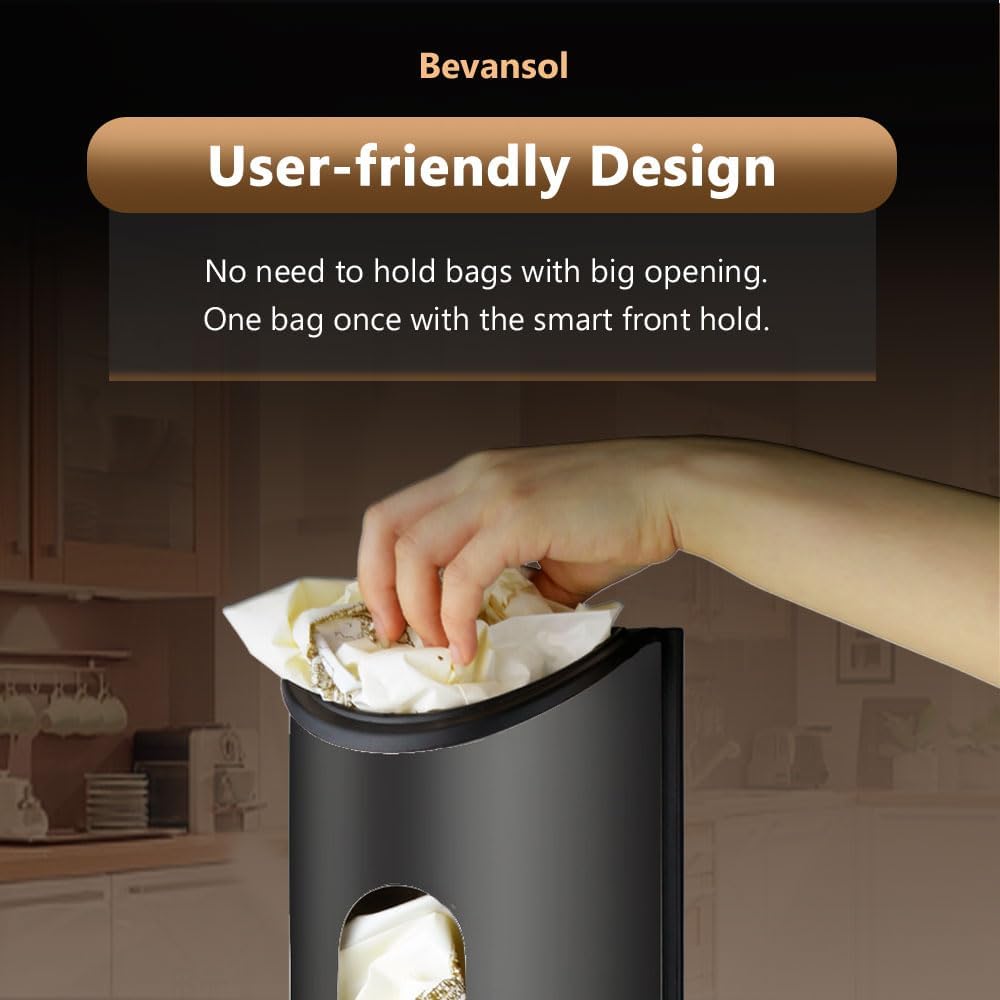 Grocery Plastic Bag Holder for Kitchen Trash Bag, Easy Wall Mount Bag Saver, Storage Dispenser Medium, Smudge Proof with Extra Wide Access Openings, Stainless Steel (Sliver)