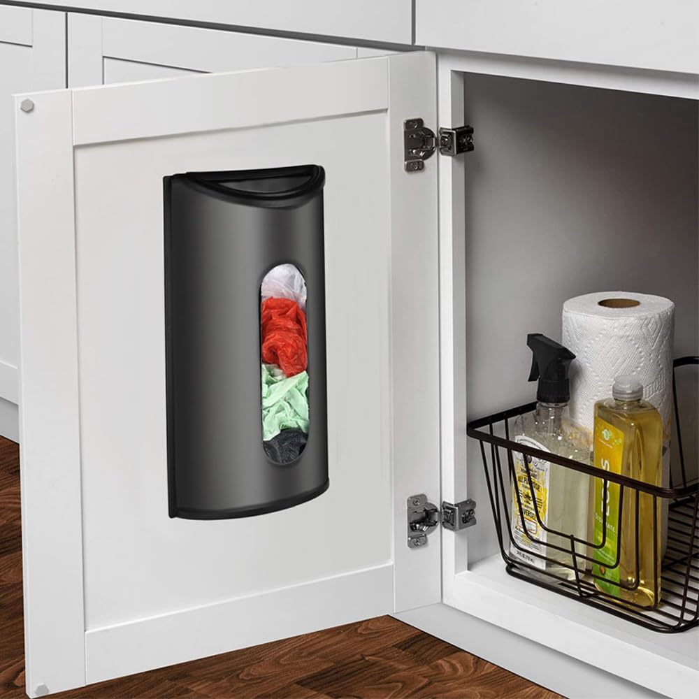 Grocery Plastic Bag Holder for Kitchen Trash Bag, Easy Wall Mount Bag Saver, Storage Dispenser Medium, Smudge Proof with Extra Wide Access Openings, Stainless Steel (Sliver)