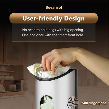 Grocery Plastic Bag Holder for Kitchen Trash Bag, Easy Wall Mount Bag Saver, Storage Dispenser Medium, Smudge Proof with Extra Wide Access Openings, Stainless Steel (Sliver)